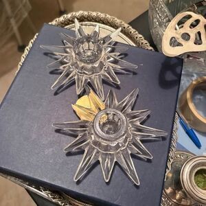 Pair of Vintage Crystal Starburst Candle Holders